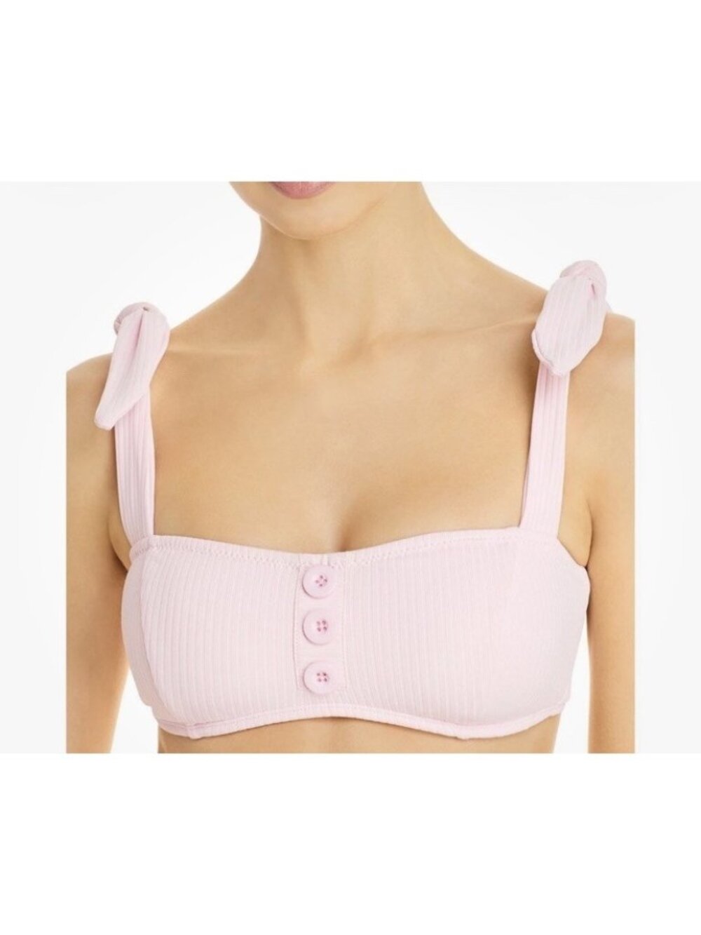 NWT Shoshanna Pastel Pink Ribbed Tie Strap Button Bikini Top Size B Beach Pool
